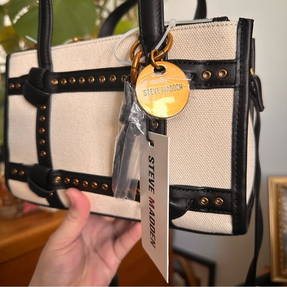 NWT Steve Madden Black and Cream Studded mini tote - Picture 2 of 10